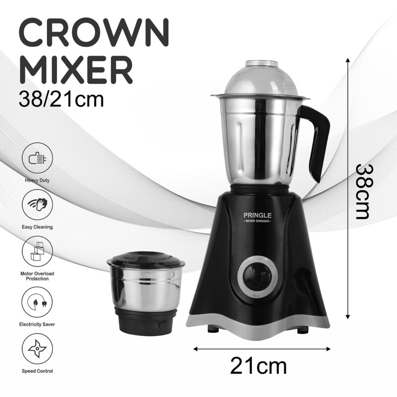 Pringle 2 Jar Mixer Grinder| 500W Powerful Motor | [ISI] Certified | 304 Grade SS Blade| 2 SS Jars Liquidizing Jar (1 Litres) Chutney Jar (0.4 Litres)3 Speed Options with Whip (1 Year Warranty) - Image 4