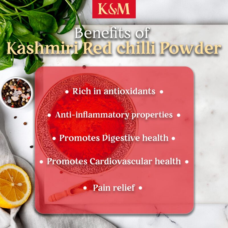 Kanz & Muhul Kashmiri Red Chilli Powder 450 Grams | Kashmiri Lal Mirch Powder | Mild Spicy, Authentic, Bright Red Colour | Organic Kashmiri Mirch | With No Added Preservatives | 450 Grams - Image 4