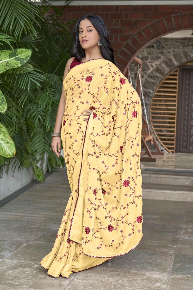 MANOHARI Yellow Poly Georgette Sequence And Embroidery Saree With Blouse Piece_Mn1923 - Women - Image 7