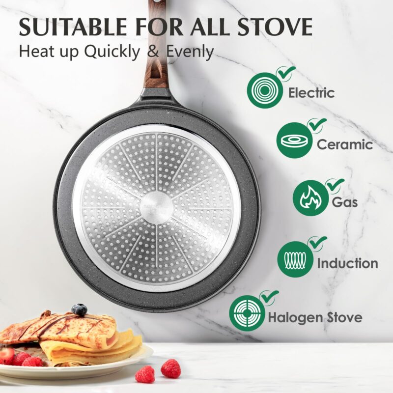 SENSARTE Nonstick Crepe Pan, Swiss Granite Coating Dosa Pan Pancake Flat Skillet Tawa Griddle 10-Inch with Stay-Cool Handle, Induction Compatible, PFOA Free - Image 5