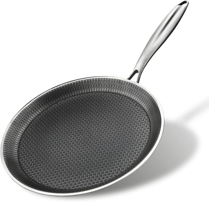 Limpus Nonstick Crepe Pan, 26cm Stainless Steel Crepe Pan, Honeycomb Coating Flat Skillet Tawa Dosa Tortilla Omelet Griddle Pan, Induction Compatible (26 cm)