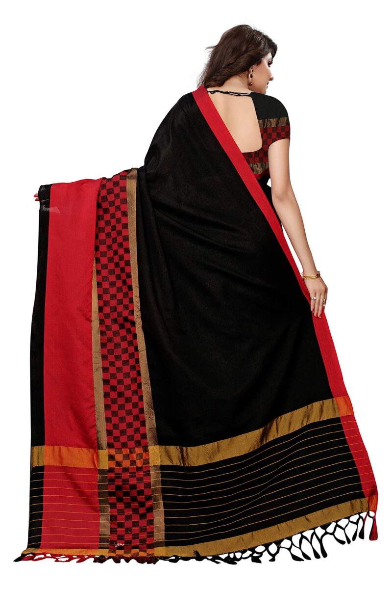 GoSriKi Women's Black Color Cotton Silk Blend Zari Work Saree Border Tassels With Blouse Piece (BOX-ARPAN-BLACK_Free Size) - Image 3