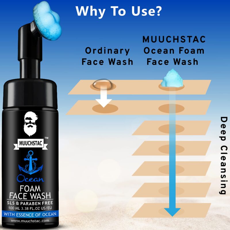 Muuchstac Ocean Foam Face Wash for Men | Fight Acne & Pimples, Brighten Skin, Clears Dirt, Oil Control, Refreshing Feel - Multi-Action Formula | 100 ml - Image 3