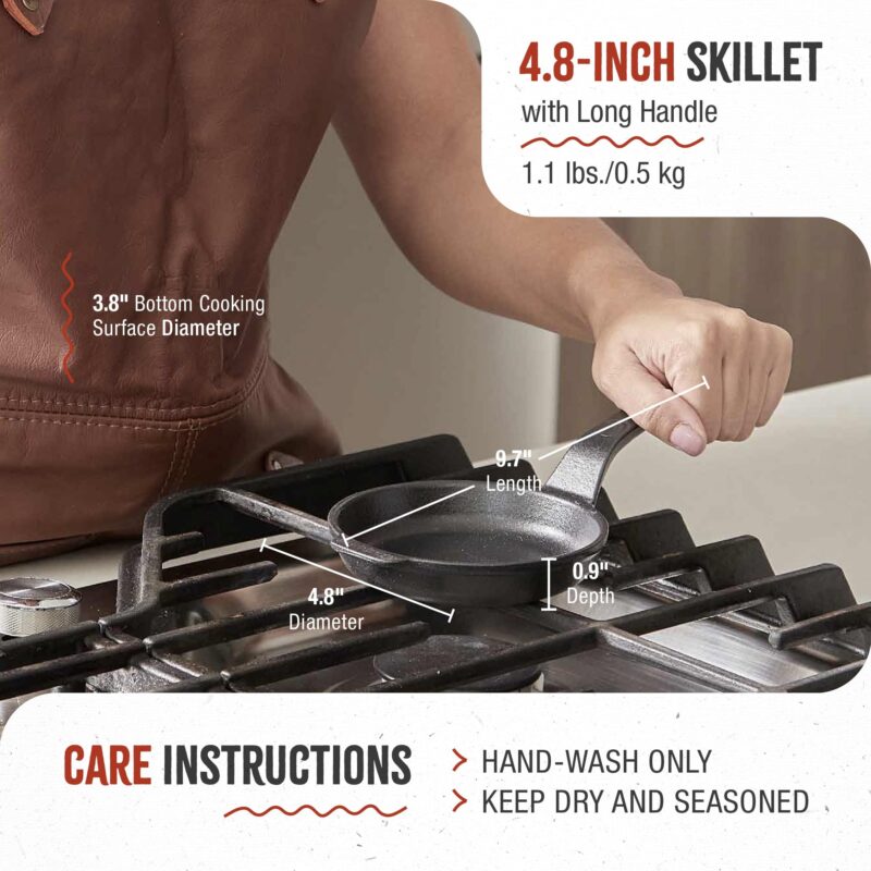 Victoria Mini Skillet Cast Iron Small Frying Pan Seasoned with 100% Kosher Certified Non-GMO Flaxseed Oil, 4.7", Black - Image 2