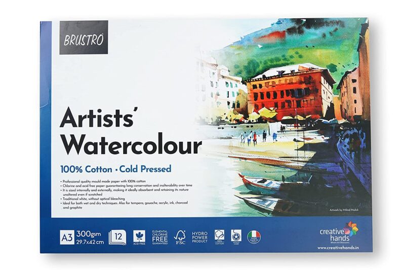 Brustro Artists' Watercolour 100% Cotton 300gsm Cold Pressed Pad, 12 Sheets, Size- A3 - Image 2