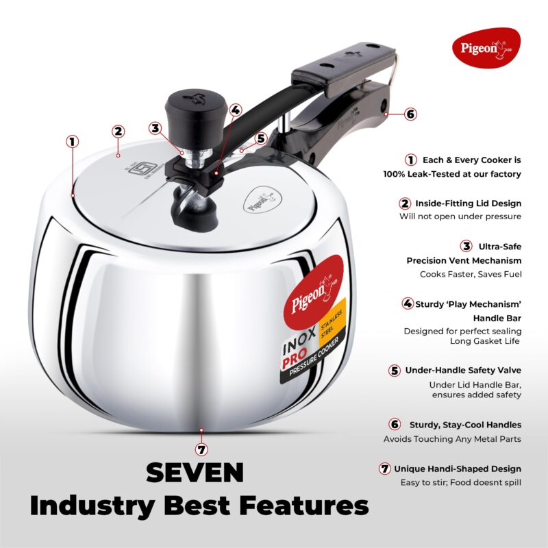 Pigeon by Stovekraft Inox Pro 3L Inner Lid Stainless Steel Cooker - Image 3