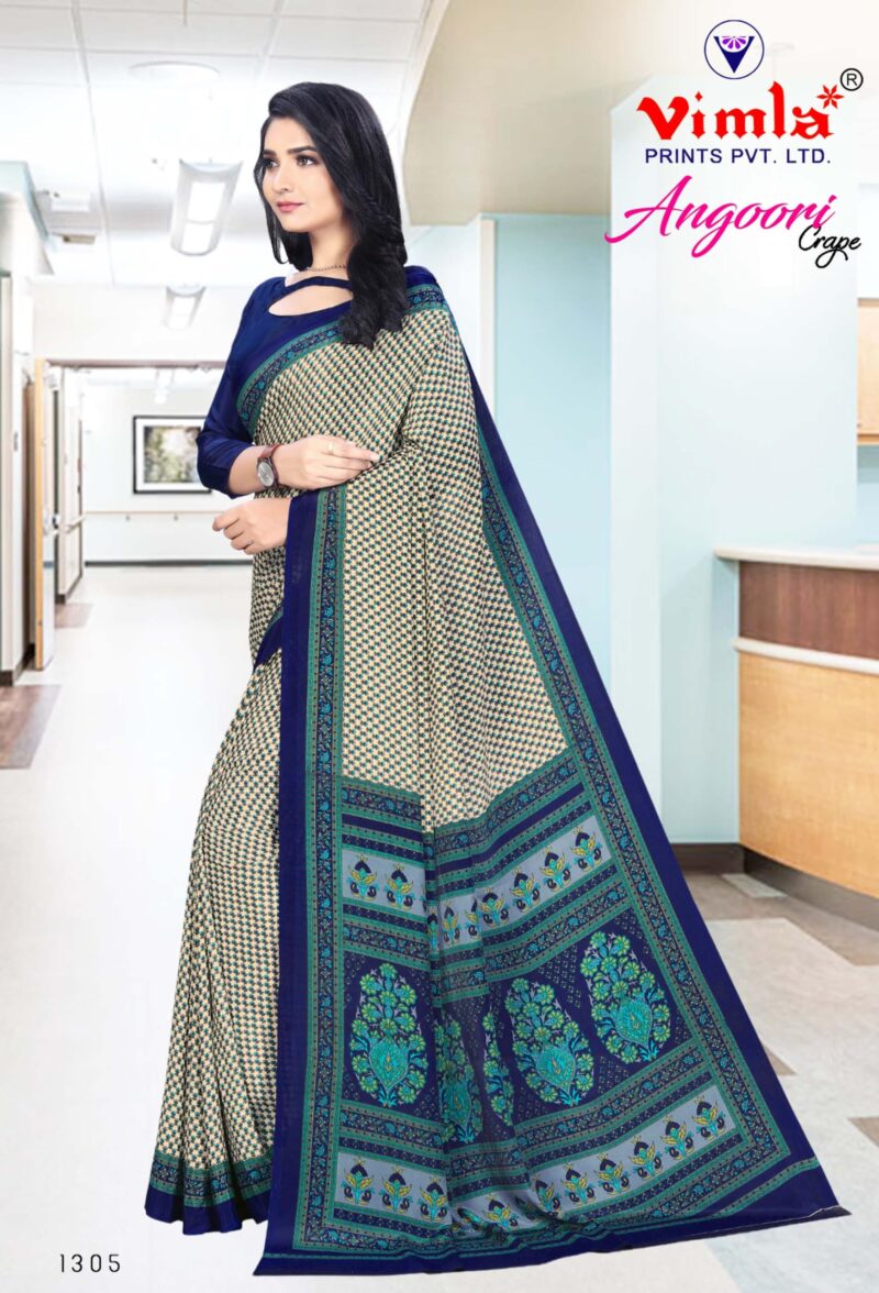 Vimla Women's Beige Crepe Silk Uniform Saree with Blouse (Beige; 1305_AC_Free Size) - Image 5