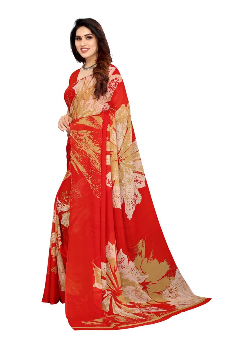 Priyashi Pure Womens Printed Georgette Saree with Blouse Piece(Multi RED_Free Size) - Image 5