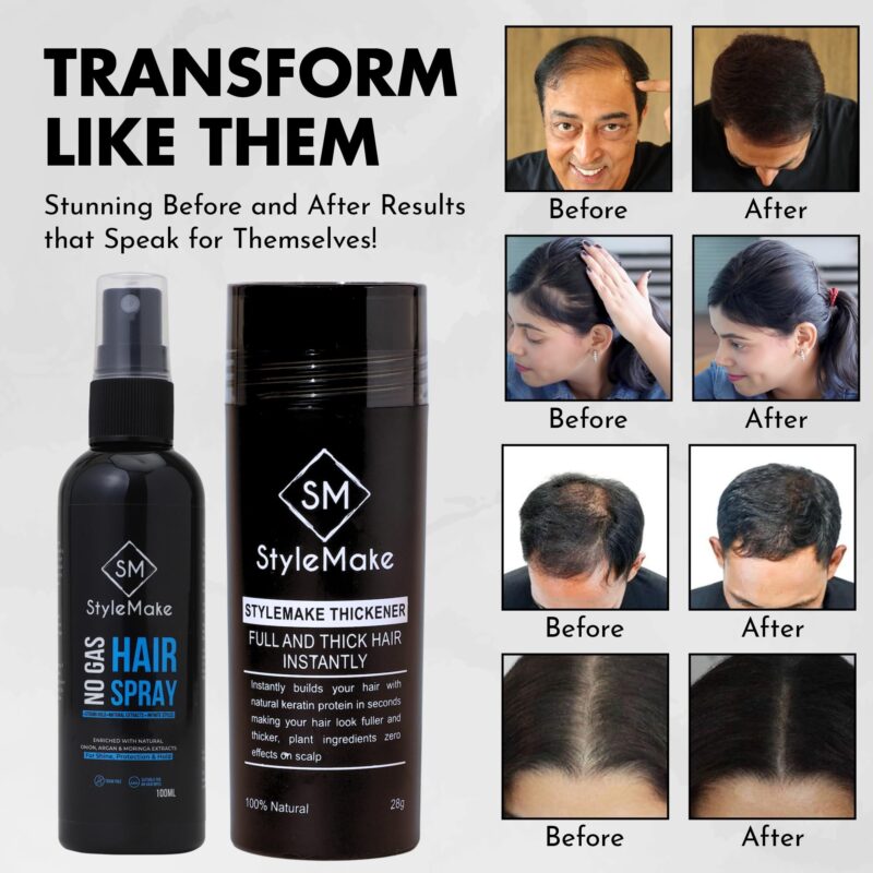STYLEMAKE Thickener Hair Loss Concealer With Hair Spray - Hair Building Fibers - Hair Fibers For Thin & Fine Hair - Hair Thickening Fibers For Men & Women- Combo Pack (Black) -28 Grams - Image 9
