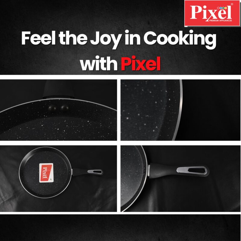 PIXEL Stellar Induction Base Nonstick Dosa Tawa, Granite Coating Crepe Pan Pancake Flat Skillet Tawa Griddle 11-Inch with Stay-Cool Bakelite Handle, Induction Compatible, PFOA Free - Image 3