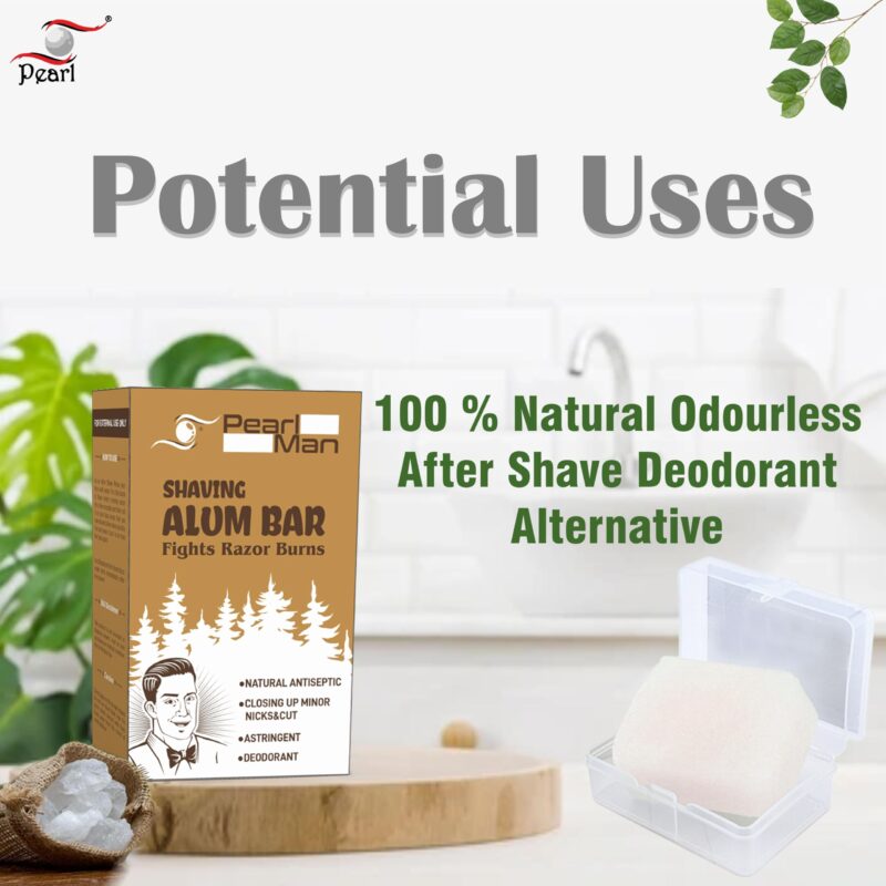 Pearl Shaving Alum Bar (Fitkari) with travel case - 100g Pack of 2 100% Pure Natural Phitkari Stone for water purification, Skin Tightening, Underarm Deodrant| Gentle,Effective & Natural After Shave Lotion alternative| Chemical-Free Shaving Kit Aid, | Val - Image 2