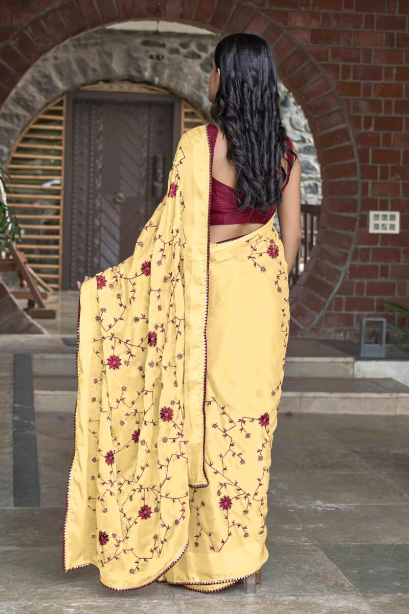 MANOHARI Yellow Poly Georgette Sequence And Embroidery Saree With Blouse Piece_Mn1923 - Women - Image 6