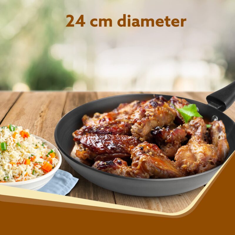 AGARO Elite Hard Anodised Tapper Frying Pan, 1.5L Capacity, 24 cm Diameter, Gas Oven Compatible, 3 mm Thick Plate, Riveted Handle, Frying, Cooking, Serving, Black - Image 6