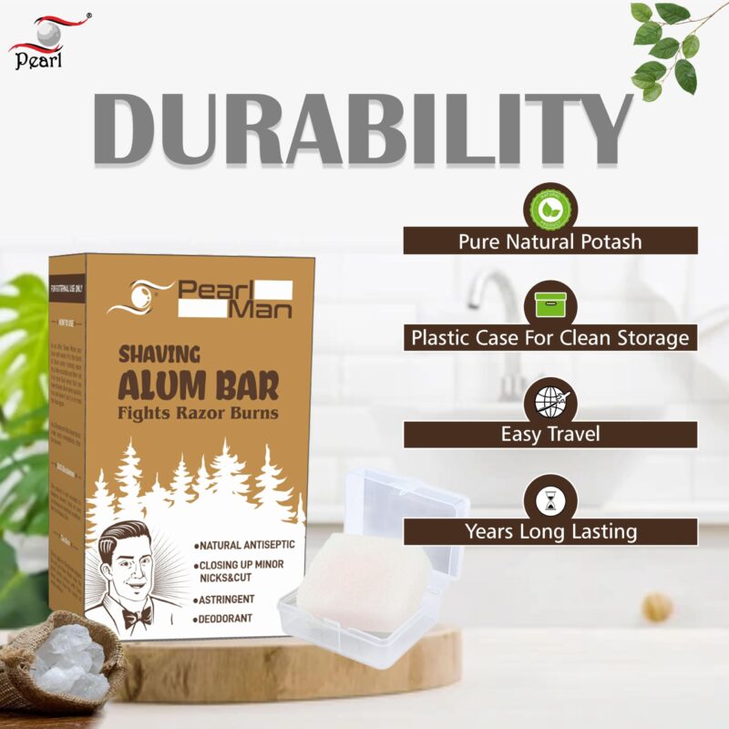 Pearl Shaving Alum Bar (Fitkari) with travel case - 100g Pack of 2 100% Pure Natural Phitkari Stone for water purification, Skin Tightening, Underarm Deodrant| Gentle,Effective & Natural After Shave Lotion alternative| Chemical-Free Shaving Kit Aid, | Val - Image 3