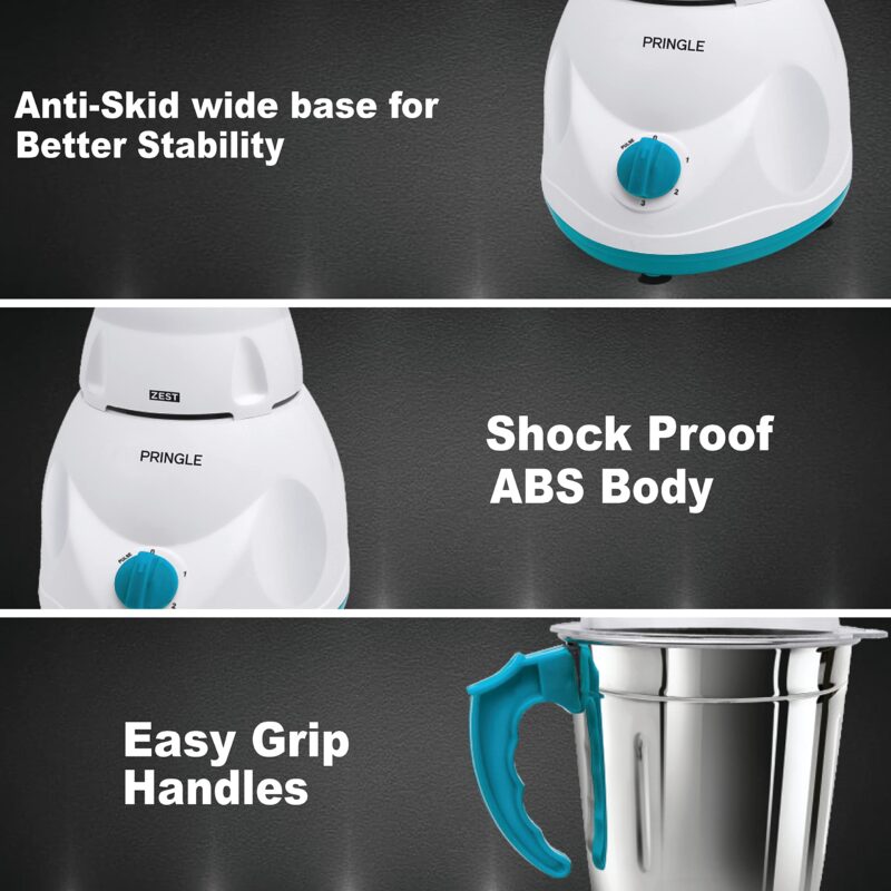 Pringle 550Watt Mixer Grinder with 2 Leak Proof Stainless Steel Jars| 30 Min Motor Rating| Robust Nylon Coupler | Overload Protection| ISI Certified| 2 Year Warranty - Image 5