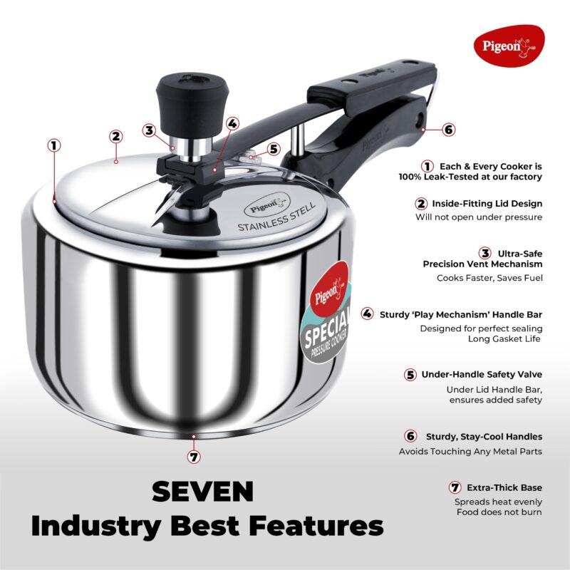 Pigeon by Stovekraft 2 Litre Special Stainless Steel Inner Lid Induction Base Pressure Cooker (Silver) BIS Certified - Image 4