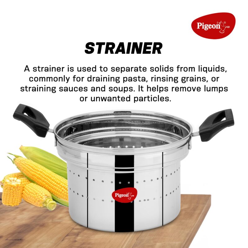Pigeon by Stovekraft All in one Multipurpose Cookpot with Glass Lid Included Steamer and Strainer for easy cooking, heat resistant handles, Heavy gauge stainless steel idly plates inside with 4 cavity (4 idly plates, 16 idlies) - Image 4