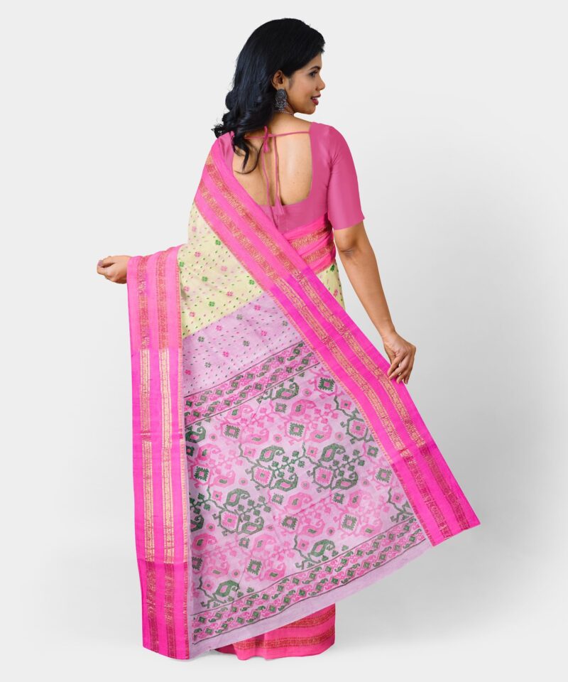 eC ESHA'S COLLECTION Women's Pure Cotton Jamdani Printed Tant Saree Without Blouse Piece (Pink) - Image 4