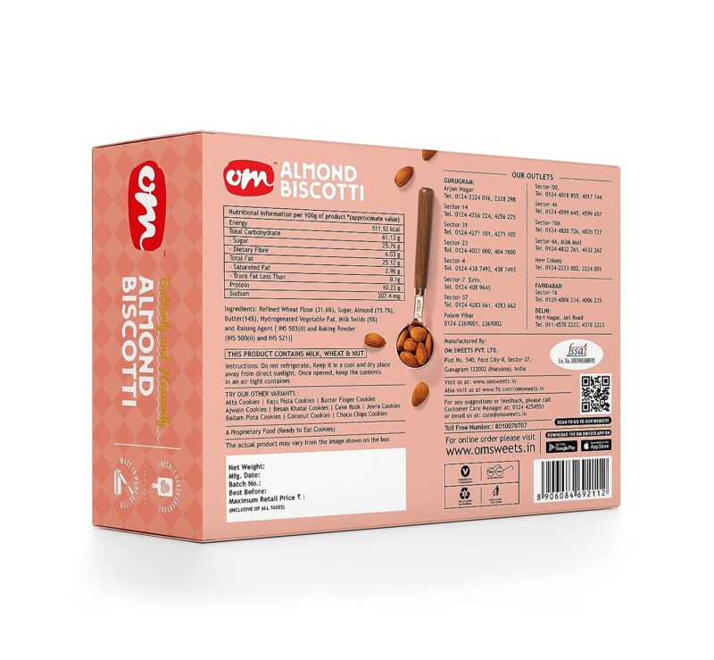 Om Sweets and Snacks Almond Biscotti- 350G - Image 2
