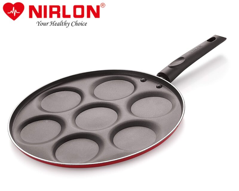 NIRLON Non Stick Aluminium 7 Cavity Appam/Uttapam/Pan Cake Maker Uttapam Tawawith Handle[New_26mm_Classic_UP7] - Image 5