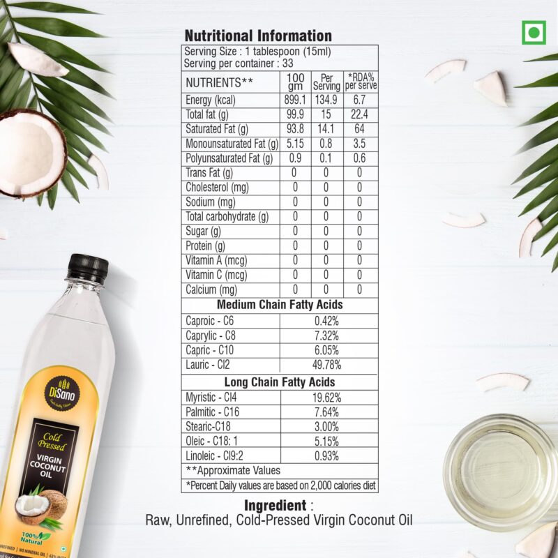 DiSano Cold Press Virgin Coconut Oil Bottle, 500 ml - Image 4