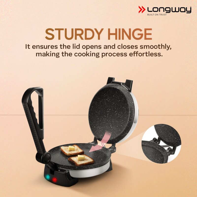 Longway Automatic Electric Roti Maker | Non-Stick Stainless Steel Press for Roti, Chapati & Parathas Multipurpose | 1 Year Warranty (1000 W, Silver) - Image 5