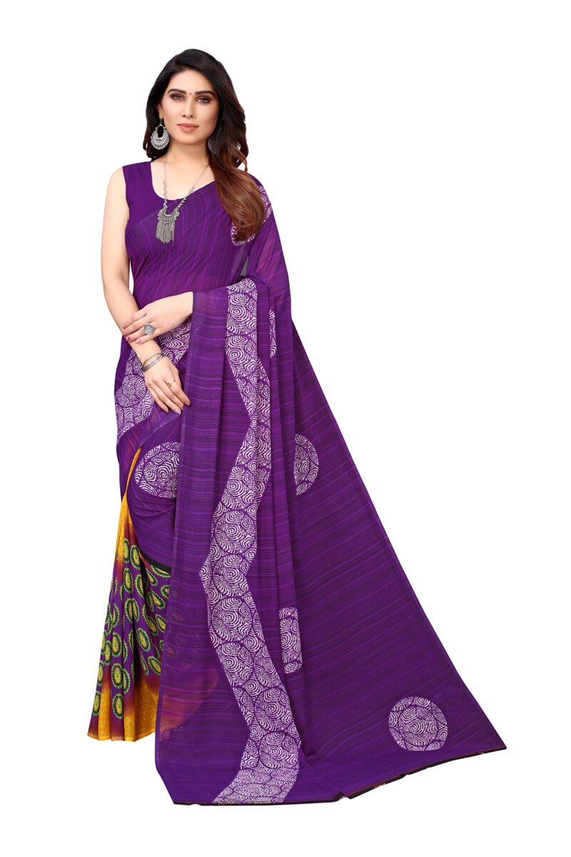 Tarshika Womens Printed Georgette Saree Without Blouse Piece(ROSEMARRY PURPLE_Free Size)