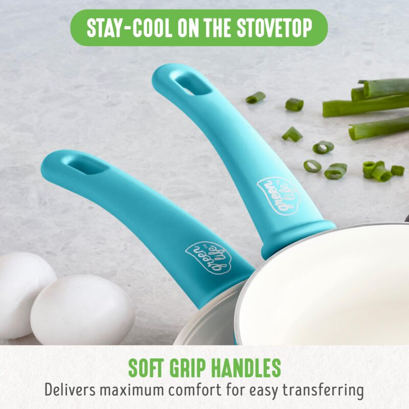 GreenLife Soft Grip Healthy Ceramic Nonstick 7" and 10" Frying Pan Set, PFAS & PFOA-Free, Dishwasher Safe, Egg Omelet Skillet, Cookware for Easy Cooking, Non-Stick Kitchen Essentials, Caribbean Blue - Image 9