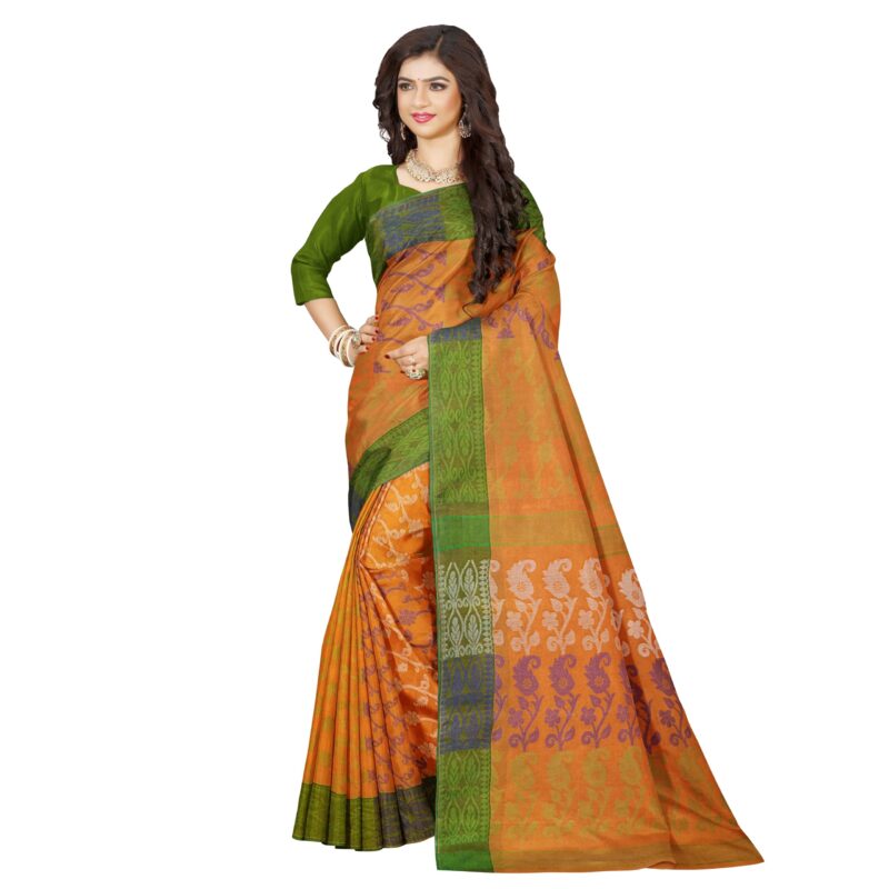Mayabi Women's Pure Cotton Dhakai Jamdani Tant Saree with All Over Floral Work, Without Blouse Piece - Dusty Orange - Image 5
