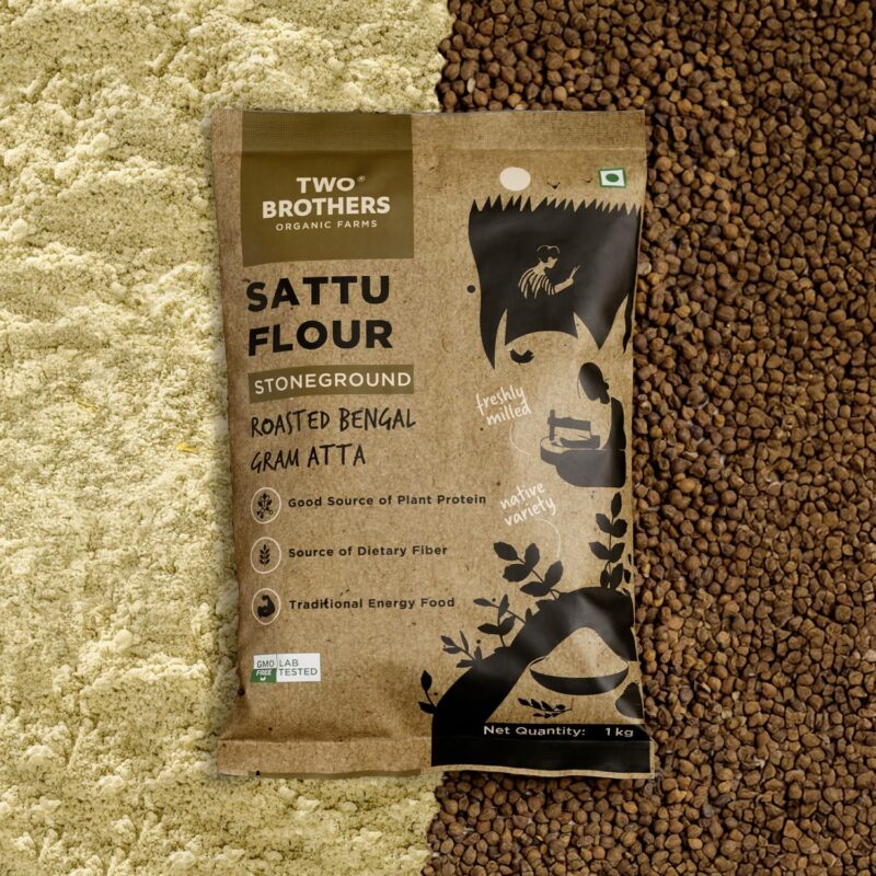 Two Brothers Organic Farms - Sattu Atta (1 kg) | Made Using Roasted Bengal Gram | 100% Natural & Gluten Free Chana Sattu | High Protein Roasted Gram Flour | Sattu Drink Powder | Roasted Gram Powder - Image 4