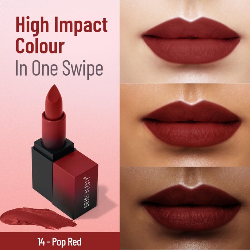 Swiss Beauty Hd Matte Pigmented Smudge Proof Lipstick | Creamy Matte Long Stay Lipstick | Pop Red, 3.4g - Image 4