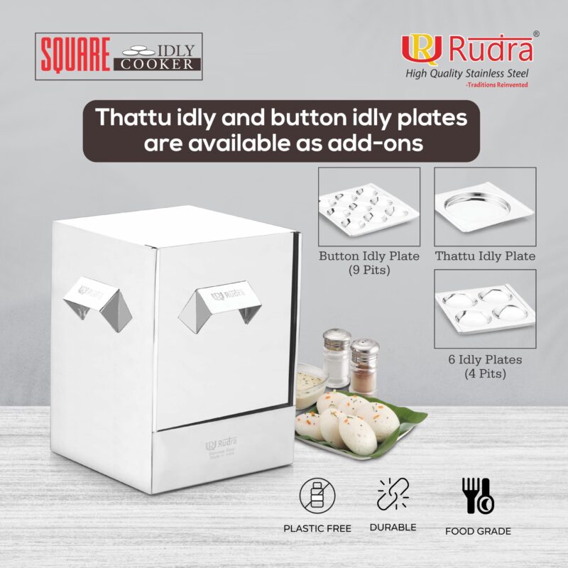 Rudra Stainless Steel Square idly cooker/maker - 6 plates for HOME/Hotel USE, Idli Steamer Set, Gas stove and Induction Stove Compatible Cookware| Made in India - Image 6