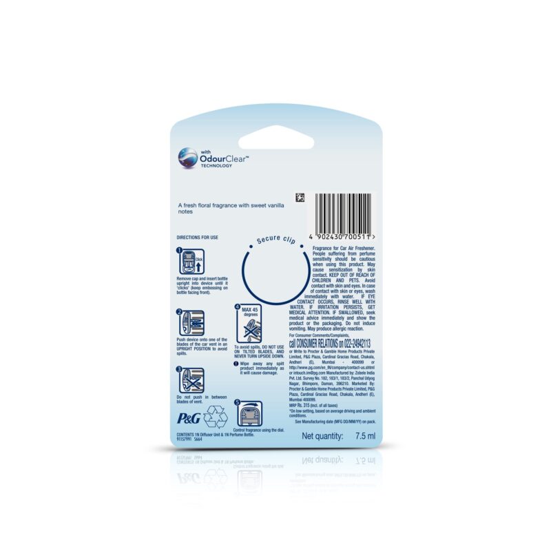 5x Ambi Pur Vanilla Bouquet Car Air Freshener Starter Kit Liquid (7.5ml each) - Pack of 5 - Image 8