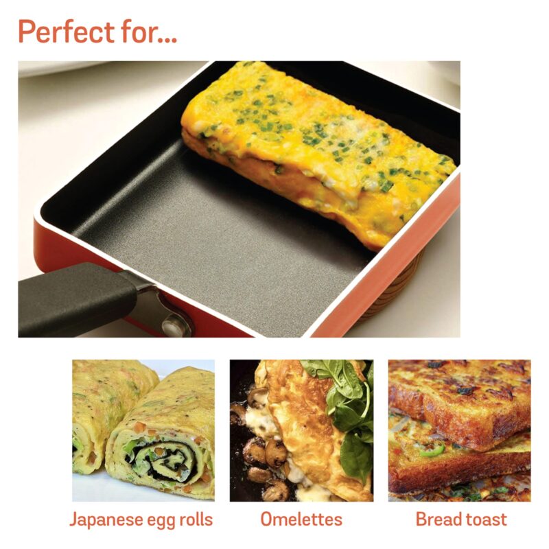 Meyer Non Stick Aluminium Tamagoyaki Pan | Egg Pan | Omelette Pan | Nonstick Frying Pan | Small pan for Omelette | Nonstick Cookware | Small Fry pan for Cooking, 18cm, Orange - Image 6
