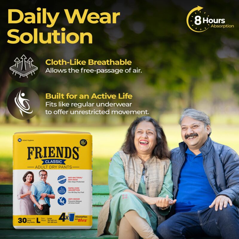 Friends Classic Adult Diapers Pants Style - 30 Count (Large) with odour lock, Unisex, Leakproof, Elastic Waist and Anti-Bacterial Absorbent Core - Waist Size 30-56 inch; 76-142 cm - Image 4