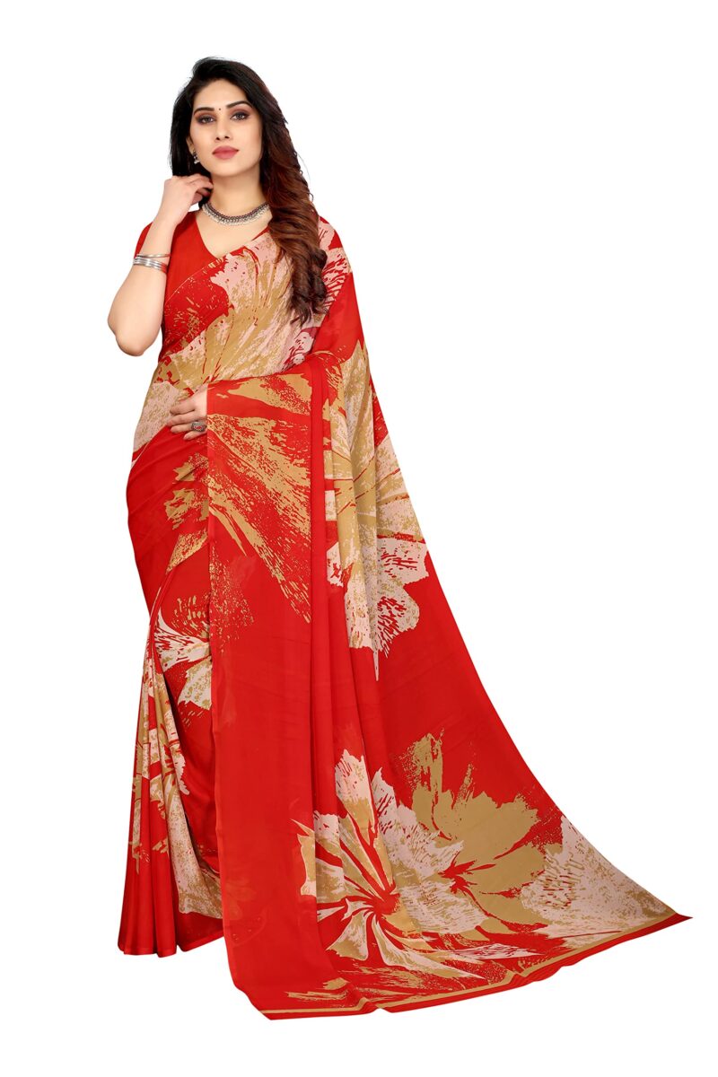 Priyashi Pure Womens Printed Georgette Saree with Blouse Piece(Multi RED_Free Size)