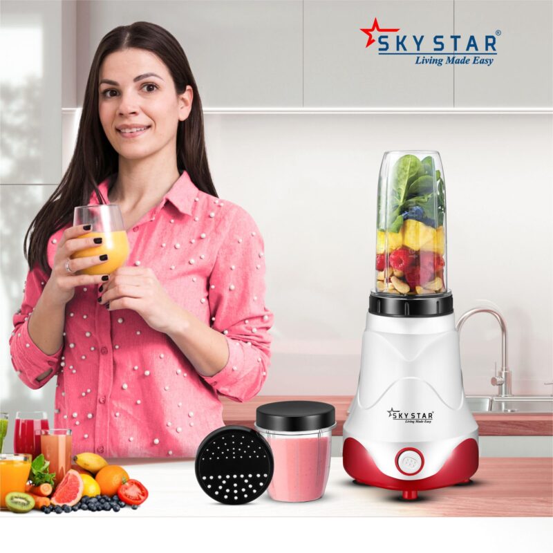 skystar Nutri-Blender Pro 100% Copper Motor With 2 Unbreakable Jars & 1 Blade Juicer Mixer Grinder (2 Jars, White, Red) & 18 Months Motor Warranty, 750 Watts - Image 6