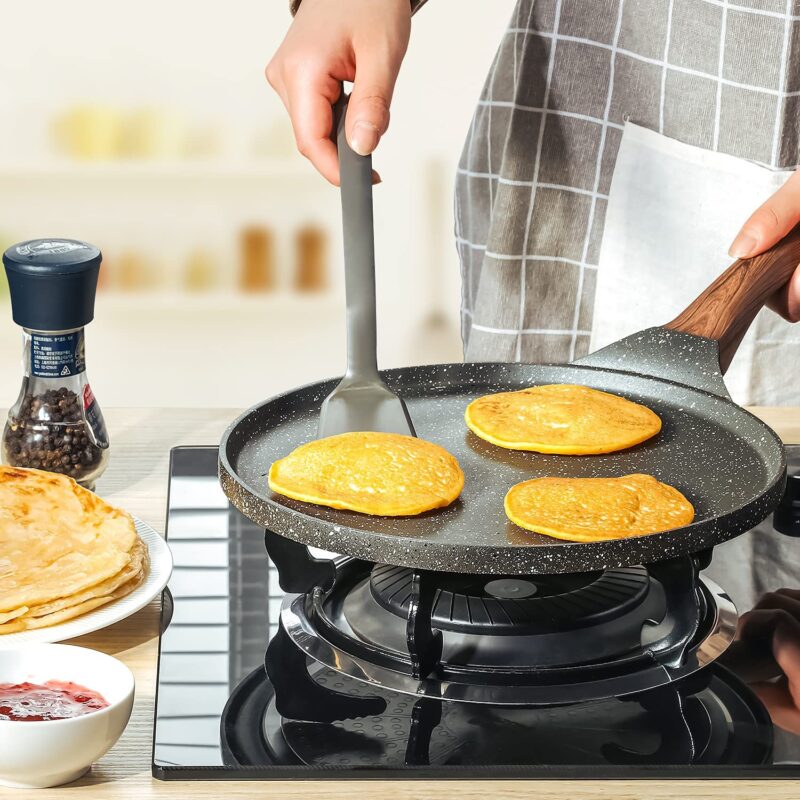 SENSARTE Nonstick Crepe Pan, Swiss Granite Coating Dosa Pan Pancake Flat Skillet Tawa Griddle 12-Inch with Stay-Cool Handle, Induction Compatible, PFOA Free - Image 4