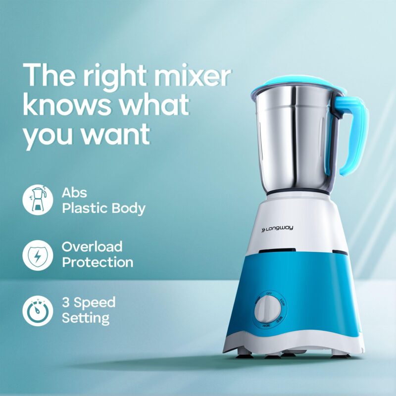 Longway Super-dlx 700 W Mixer Grinder (3 Jars, White & Green) Long Lasting Shock Proof ABS body | Heavy Duty Motor | Nano-grinding technology | 304 Grade Stainless Steel Blade | Noise levels 80-90 DB - Image 8