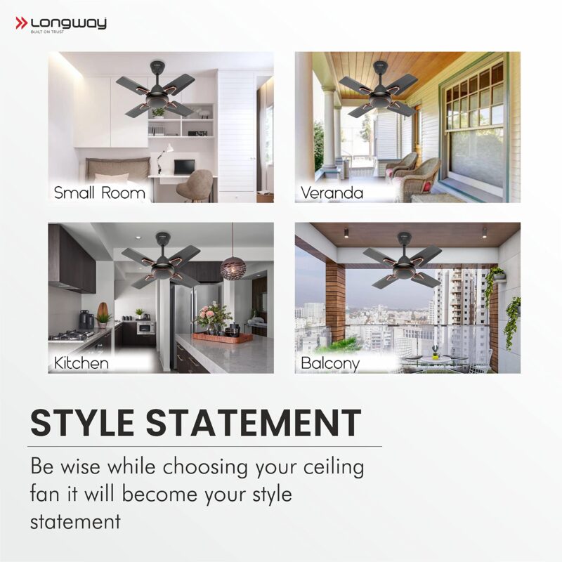 LONGWAY Kiger P1 600 mm/24 inch Ultra High Speed 4 Blade Anti-Dust Decorative Star Rated Ceiling Fan (Smoked Brown, Pack of 1) - Image 3