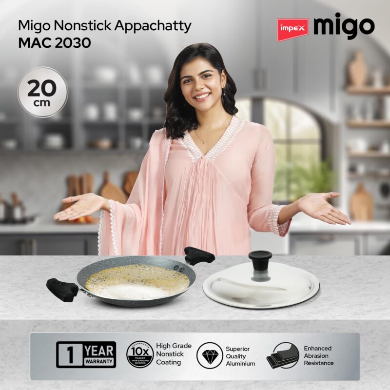 Impex Nonstick Granite Appachatty with Lid | Aluminium Non Stick Appam Pan with Stainless Steel Lid | Aluminium Appam Pan 200 mm | 1 Year Warranty - Image 8