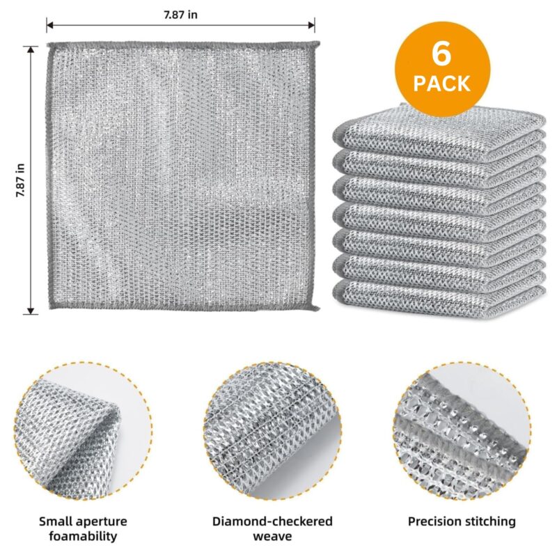 SHOPPOFOBIX Multipurpose Non-Scratch Wire Dishcloth, 6-Pack Soft Wire Dishwashing Rags Safe for Non-Stick Cookware, Scrubs & Cleans for Dishes, Sinks, Counters, Stove Tops, Easy Rinsing, Durable (6) - Image 9