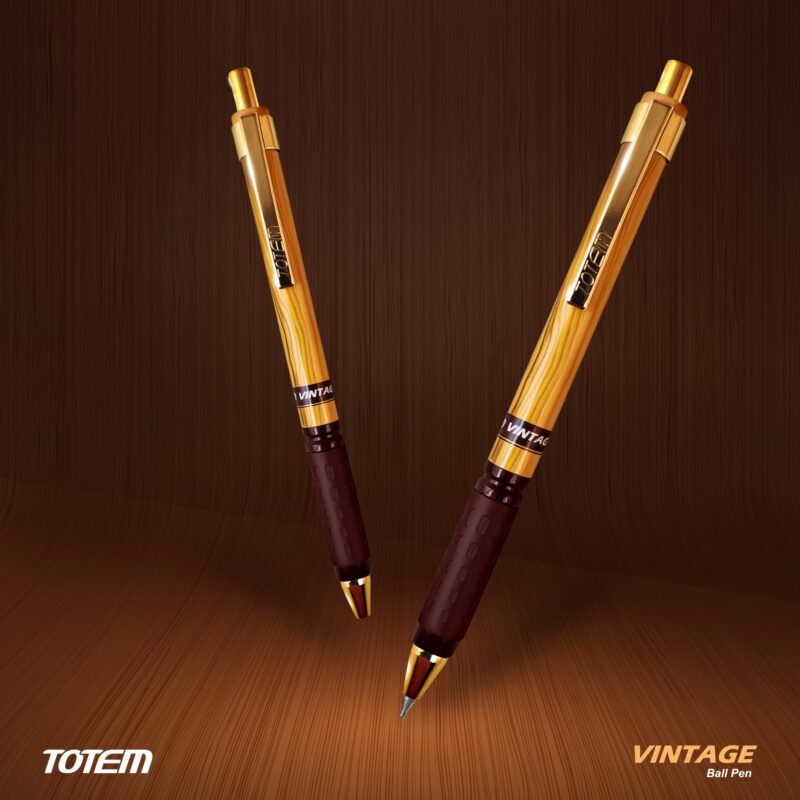 TOTEM Vintage Ball Pens | 10 Blue Ink Pens | Attractive Woody Texture | 0.7 mm Tip | Pens for Students | Comfortable Grip | Smudge Free Writing | Retractable & Click Pens | Gifting & Office Purpose - Image 5