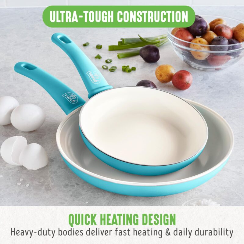 GreenLife Soft Grip Healthy Ceramic Nonstick 7" and 10" Frying Pan Set, PFAS & PFOA-Free, Dishwasher Safe, Egg Omelet Skillet, Cookware for Easy Cooking, Non-Stick Kitchen Essentials, Caribbean Blue - Image 7