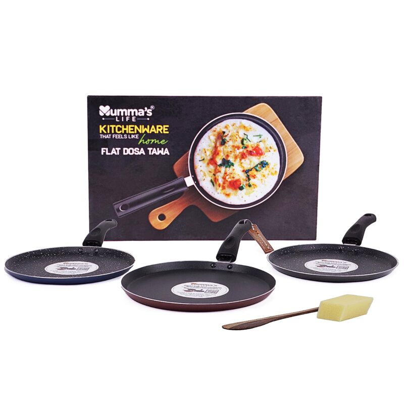 Mumma's LIFE Non Stick Dosa Tawa with Sturdy Riveted and Bakelite Handle (Induction and Gas Stove Friendly), Non Toxic and PFOA Free, 24 Months Warranty (25CM, RED) - Image 2