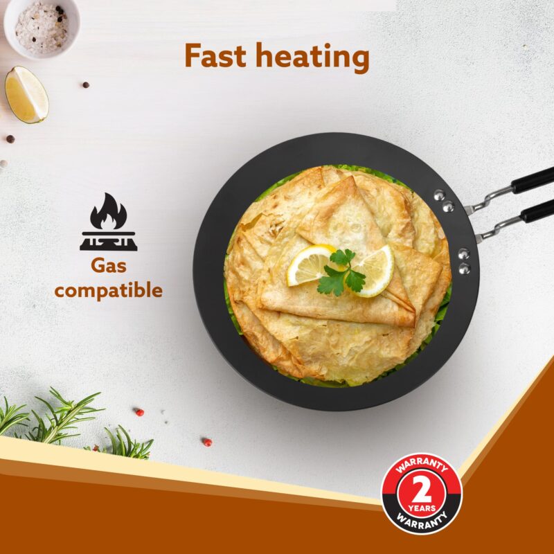 AGARO Elite Hard Anodised Tawa for Kitchen, 25 cm Diameter Tawa for Roti, Chapati, Paratha, Riveted Handle, 4 mm Thick Base for Uniform Heating, Gas Oven Compatible, Cooking, Cookware - Image 2