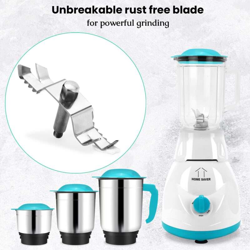 HOME SAVER 750watt HeavyDuty SuperPower Juicer Mixer Grinder With 3 Sharp Stainlees Steel and 1 Juicer Jar Set For Kitchen Grinding Mixing and Juicing | 1 Year Warranty | CD Green Color - Image 3