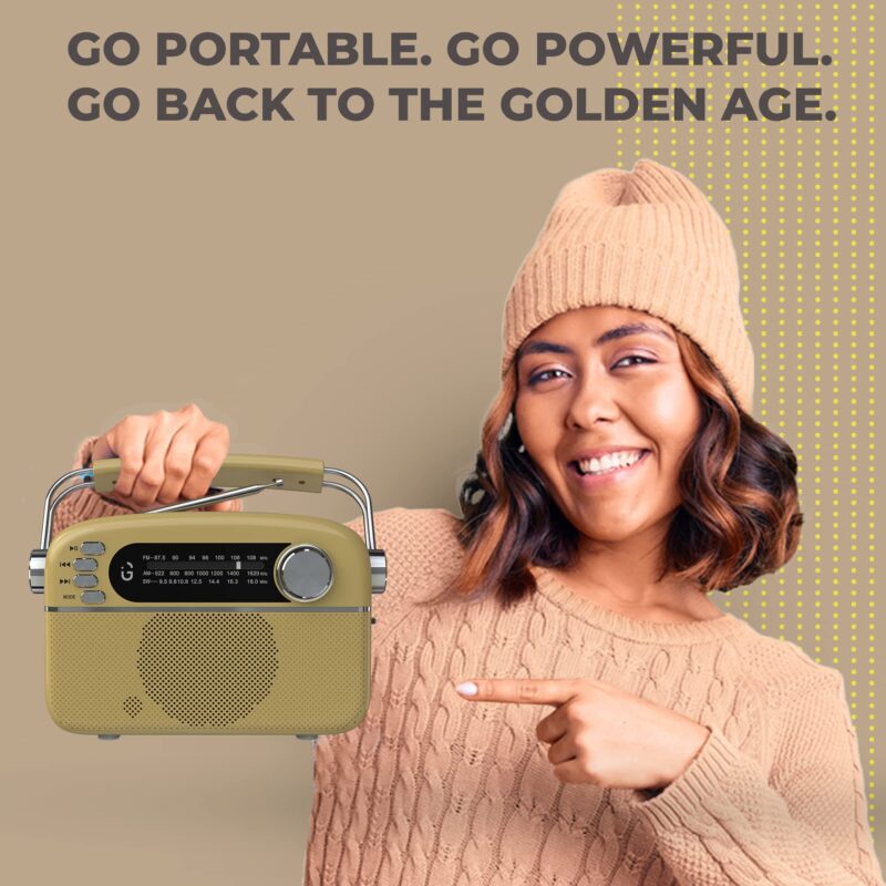 iGear Evoke FM/AM/SW with MP3 Player Bluetooth, USB, TF/SD Card, inbuilt 1200 mAh Rechargeable Battery (Gold Silver) - Image 4