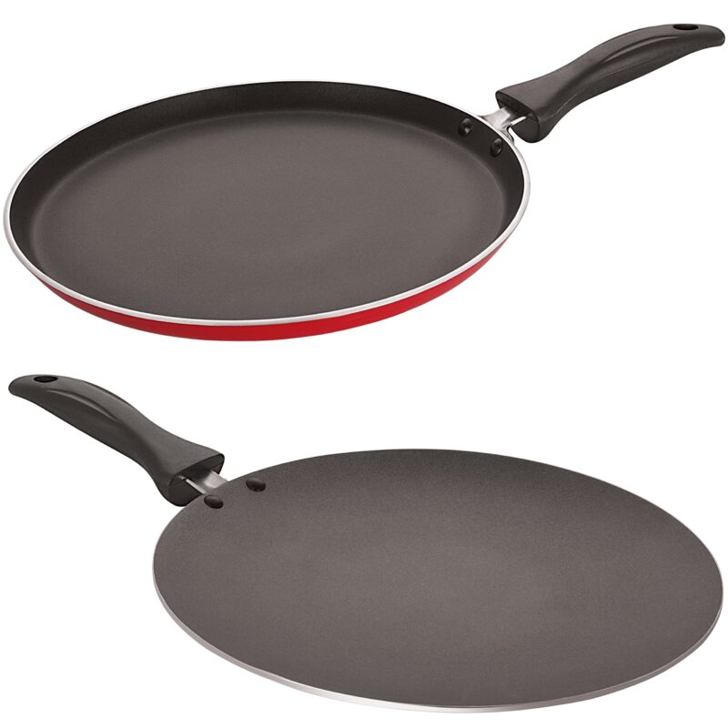 NIRLON Non-Stick Aluminium Cookware Set, 2-Pieces, Red (3.2 FT+CT)