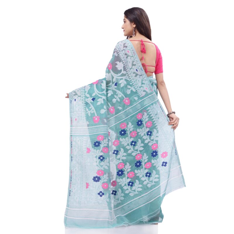 dB DESH BIDESH Women's Rangabati Resham Dhakai Jamdani Pure Cotton Handloom Saree Without Blouse Piece (Firoza, Multicolor) - Image 6